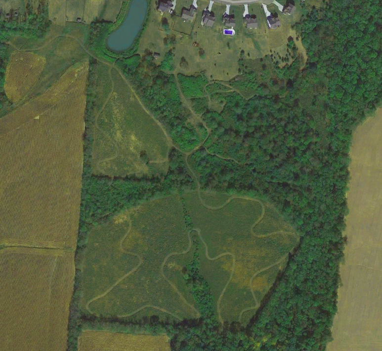 An aerial photo of Keever Trails